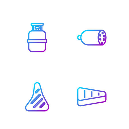 Set line Steak meat, , Propane gas tank and Salami sausage. Gradient color icons. Vector.のイラスト素材