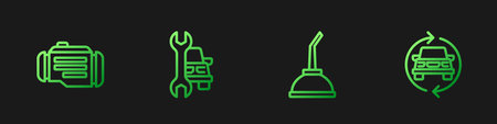 Set line Canister for motor machine oil Check engine Car service and . Gradient color icons. Vector.のイラスト素材
