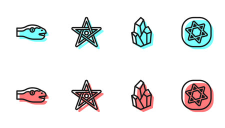 Set line Magic stone, Snake, Pentagram and Tarot cards icon. Vector.のイラスト素材