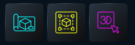 Set line Graphing paper for engineering, 3D printer and Geometric figure Cube. Black square button. Vector.のイラスト素材