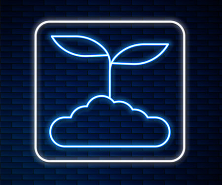Glowing neon line Tea leaf icon isolated on brick wall background. Tea leaves. Vector.のイラスト素材