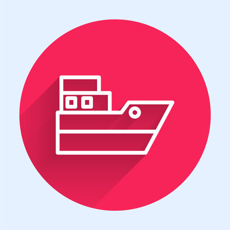 White line Ship line path of ship sea route with start point GPS and black line icon isolated with long shadow. Red circle button. Vector.のイラスト素材