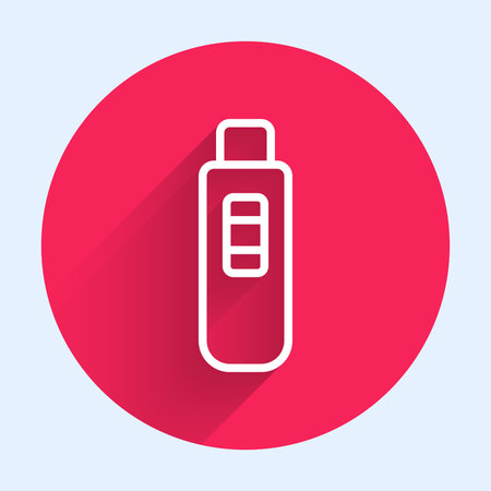White line Pregnancy test icon isolated with long shadow background. Red circle button. Vector.のイラスト素材
