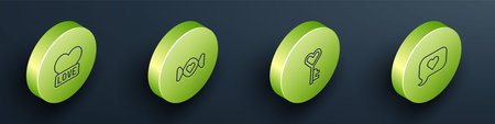 Set Isometric line Heart Candy Key in heart shape and speech bubble icon. Vector.のイラスト素材