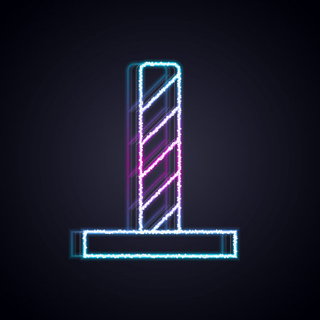 Glowing neon line Cat scratching post with toy icon isolated on black background. Vector.のイラスト素材