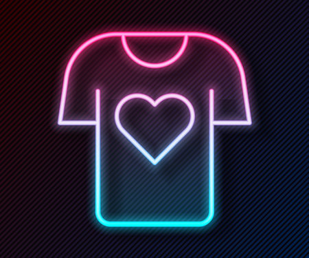 Glowing neon line Clothes donation icon isolated on black background. Vector.のイラスト素材