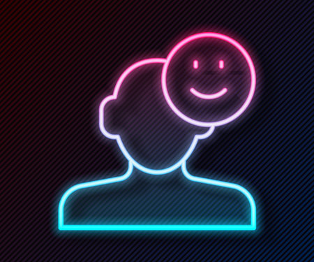 Glowing neon line Good mood icon isolated on black background. Vector.のイラスト素材