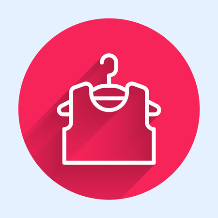White line Sleeveless T-shirt icon isolated with long shadow. Red circle button. Vector.のイラスト素材