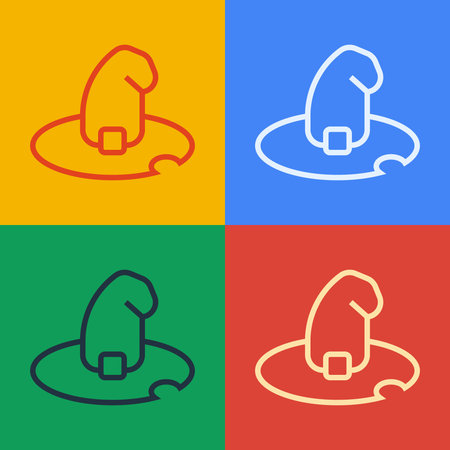 Pop art line Witch hat icon isolated on color background. Happy Halloween party. Vector.のイラスト素材