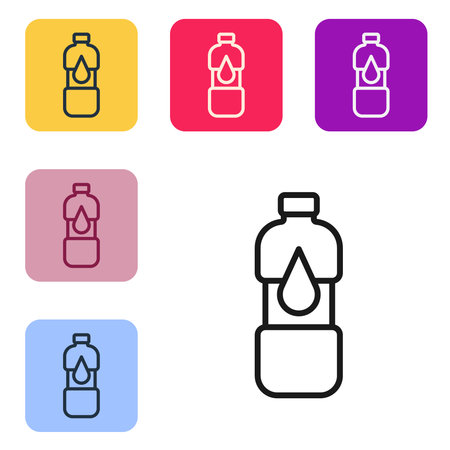 Black line Bottle of water icon isolated on white background. Soda aqua drink sign. Set icons in color square buttons. Vector.のイラスト素材