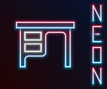 Glowing neon line Office desk icon isolated on black background. Colorful outline concept. Vector.のイラスト素材