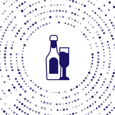 Blue Champagne bottle with glass icon isolated on white background. Abstract circle random dots. Vector.のイラスト素材