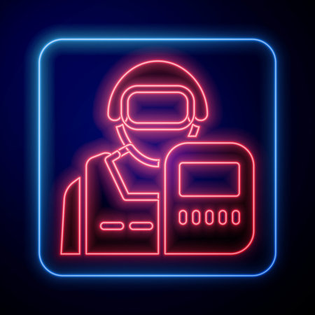 Glowing neon Police officer icon isolated on black background. Vector.のイラスト素材