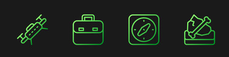 Set line Compass Drone Briefcase and Archeology. Gradient color icons. Vector.のイラスト素材