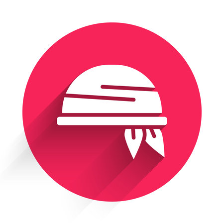 White Bandana icon isolated with long shadow background. Red circle button. Vector.のイラスト素材