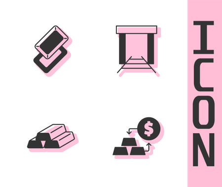 Set Gold exchange money bars and mine icon. Vector.のイラスト素材