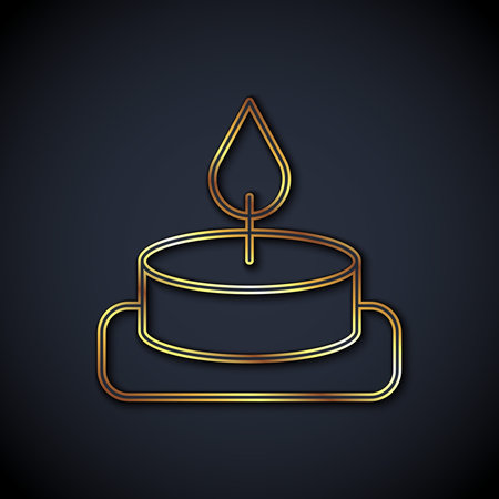 Gold line Aroma candle icon isolated on black background. Vector.のイラスト素材