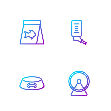 Set line Hamster wheel Pet food bowl for cat or dog Food fish and Drinker small pets. Gradient color icons. Vector.のイラスト素材