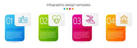 Set line Volunteer id card or badge, The heart world - love, team planting trees and Free home delivery. Business infographic template. Vector.のイラスト素材