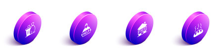 Set Isometric Trash can Help homeless Shelter for and Donation food icon. Vector.のイラスト素材