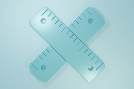 Blue Crossed ruler icon isolated on blue background. Straightedge symbol. Minimalism concept. 3D...