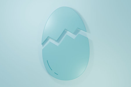 Blue Broken egg icon isolated on blue background. Happy Easter. Minimalism concept. 3D render...