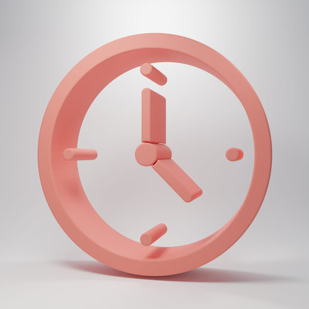 Pink Fast time delivery icon isolated on pink background. Timely service, stopwatch in motion,...