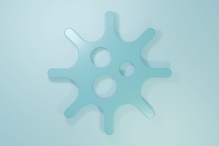 Blue Virus icon isolated on blue background. Corona virus 2019-nCoV. Bacteria and germs, cell cancer, microbe, fungi. Minimalism concept. 3D render illustration.の写真素材