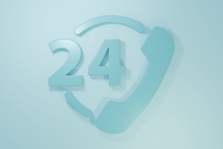 Blue Telephone 24 hours support icon isolated on blue background. All-day customer support...