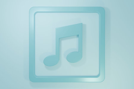 Blue Music note, tone icon isolated on blue background. Minimalism concept. 3D render illustration.の写真素材