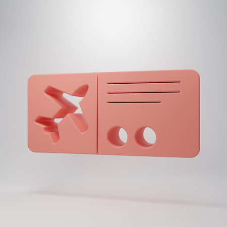 Pink Airline ticket icon isolated on pink background. Plane ticket. Minimalism concept. 3D render...