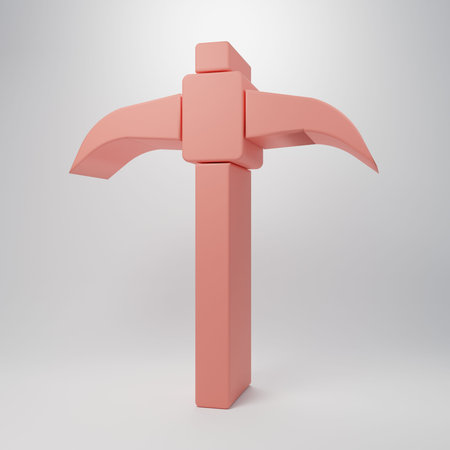 Pink Pickaxe icon isolated on pink background. Minimalism concept. 3D render illustration.