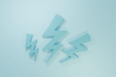 Blue lightning icons isolated on blue background. Minimalism concept. 3D render illustration.