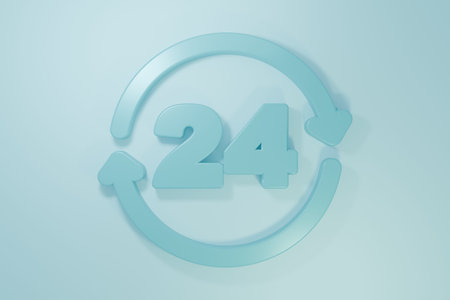 Blue Telephone support icon isolated on blue background. All-day customer support call-center. Full...