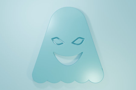 Blue Ghost icon isolated on blue background. Minimalism concept. 3D render illustration.の写真素材