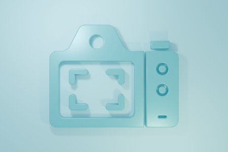 Blue Photo camera icon isolated on blue background. Foto camera. Digital photography. Minimalism...
