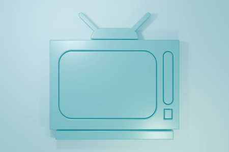 Blue Retro tv icon isolated on blue background. Television sign. Minimalism concept. 3D render illustration.の写真素材