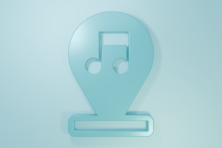 Music note, tone icon isolated on blue background. Minimalism concept. 3D render illustration.の写真素材