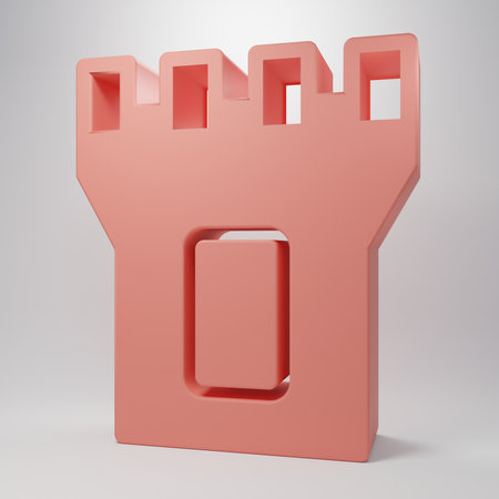 Pink Castle tower icon isolated on pink background. Fortress sign. Minimalism concept. 3D render illustration.の写真素材