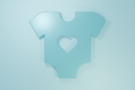 Blue Baby clothes icon isolated on blue background. Baby clothing for baby girl and boy. Baby bodysuit. Minimalism concept. 3D render illustration.の写真素材