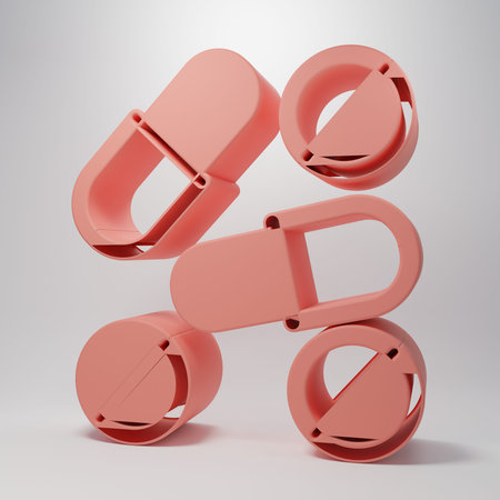 Pink Medicine pill or tablet icon isolated on pink background. Capsule pill and drug sign. Pharmacy...