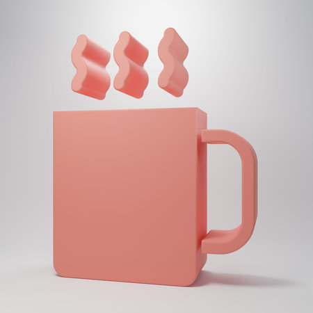 Pink Cup of tea icon isolated on pink background. Minimalism concept. 3D render illustration.の写真素材