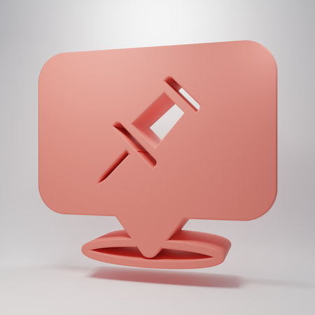 Pink Push pin icon isolated on pink background. Thumbtacks sign. Minimalism concept. 3D render illustration.の写真素材
