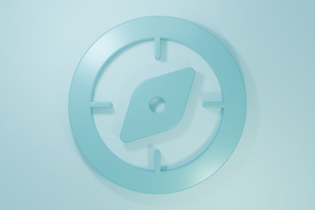 Blue Compass icon isolated on blue background. Windrose navigation symbol. Wind rose sign. Minimalism concept. 3D render illustration.の写真素材