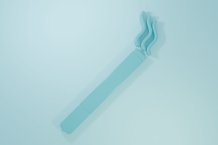 Blue Cigarette icon isolated on blue background. Tobacco sign. Smoking symbol. Minimalism concept. 3D render illustration.の写真素材