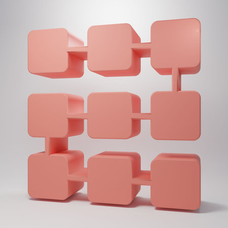 Pink NFT blockchain technology icon isolated on pink background. Non fungible token. Digital crypto...