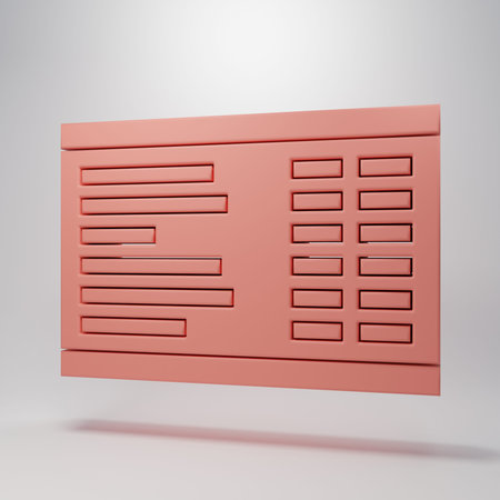 Pink board icon isolated on pink background. Mechanical scoreboard. Info of flight on the billboard....