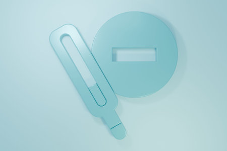 Blue Medical thermometer for medical examination icon isolated on blue background. Minimalism...