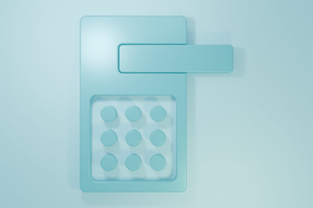 Blue Digital door lock with wireless technology for unlock icon isolated on blue background. Door...