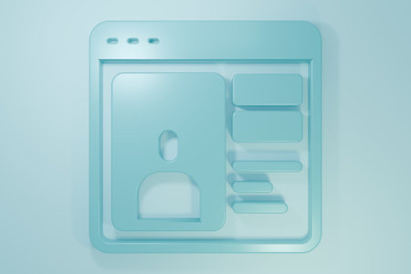 Blue Dating app online laptop concept icon isolated on blue background. Female male profile flat design. Couple match for relationship. Minimalism concept. 3D render illustration.の写真素材